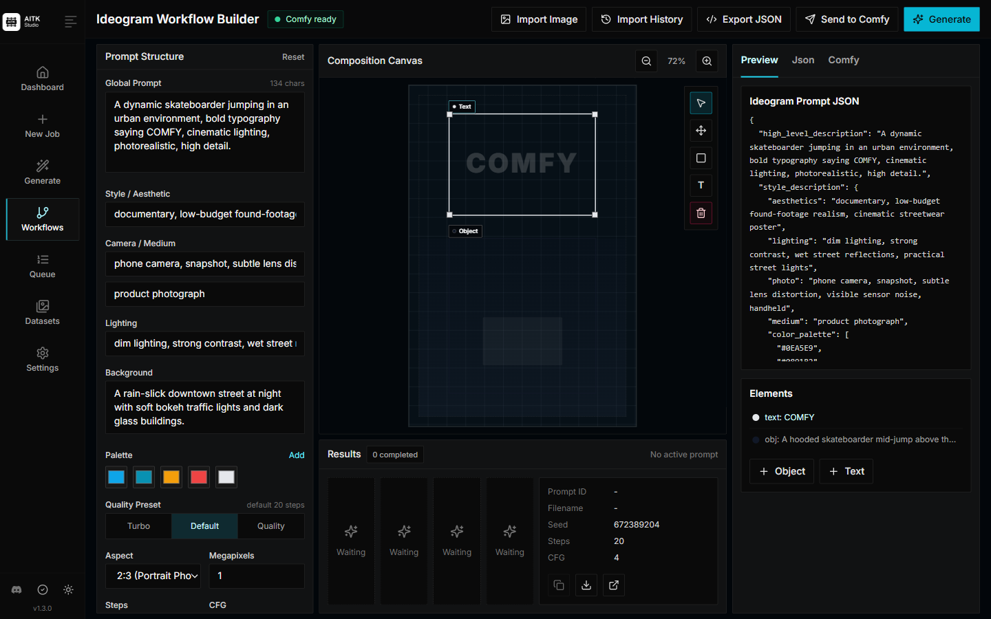 AITK Studio Ideogram workflow builder canvas